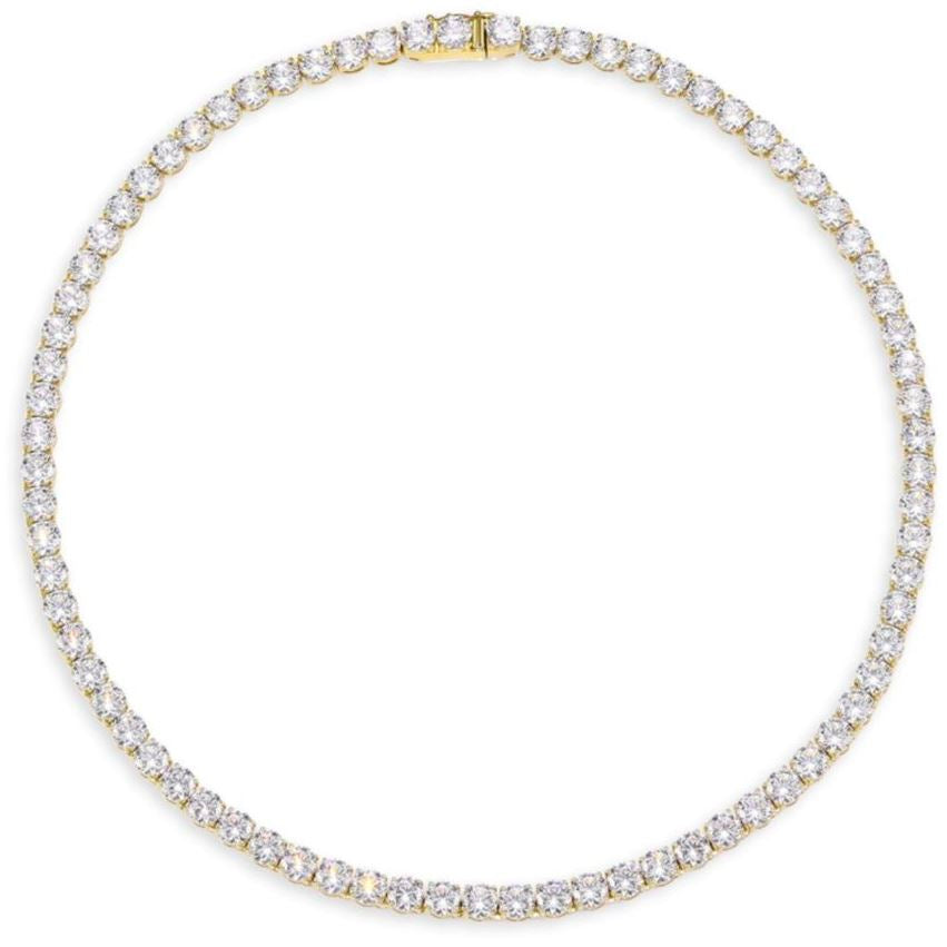 Zirconia Tennis Necklace - 16" Drop, 3mm Stones, Yellow Gold and Rhodium Plating - Jewelry & Watches - Bijou Her -  -  - 