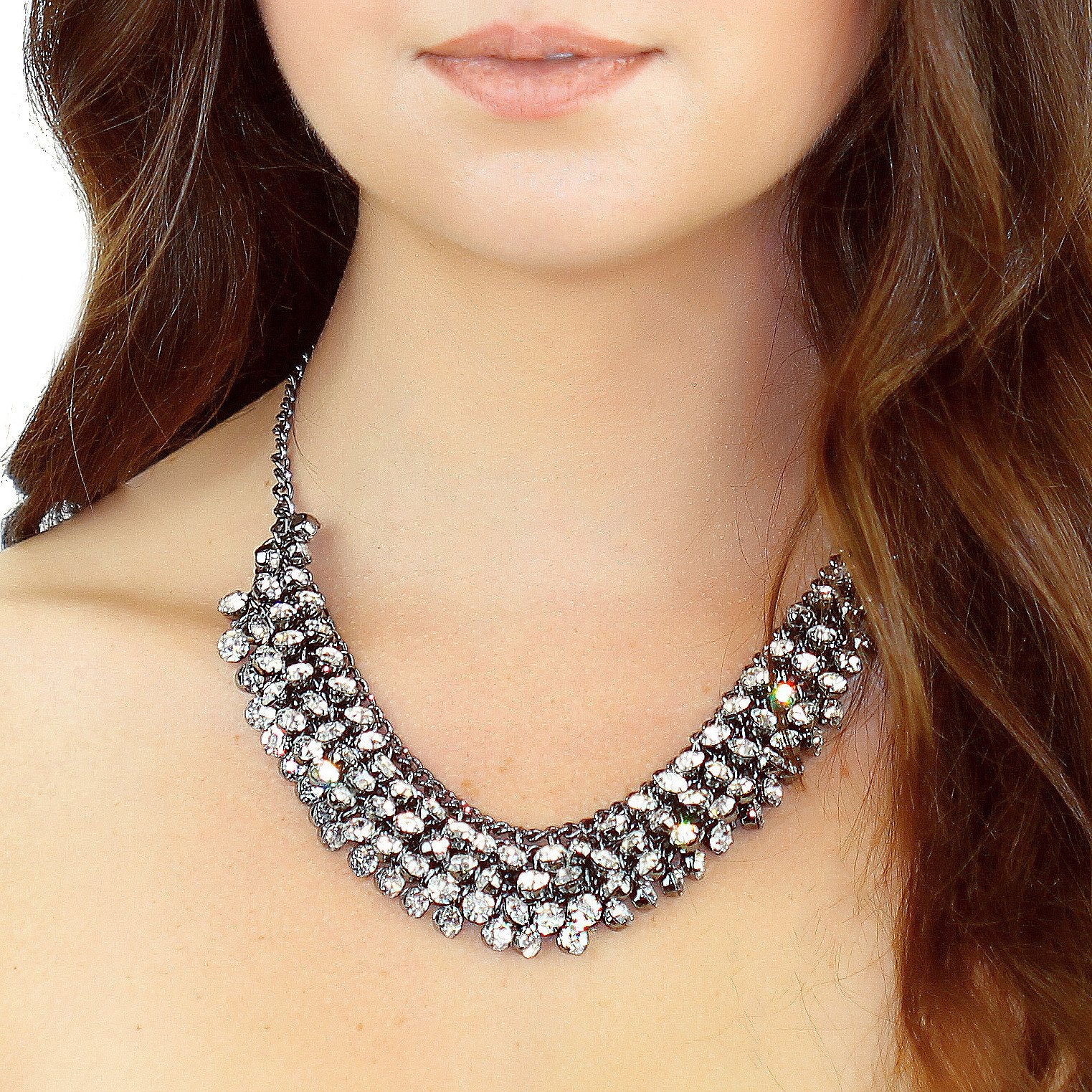 Hypoallergenic Crystal Collar Necklace with 140+ Glass Crystals - Dark Silver Graphite Tone Chain
Looking for a stunning hypoallergenic crystal collar necklace? Our necklace features over 140+ glass crystals for just the right amount of sparkle. - Necklaces - Bijou Her -  -  - 