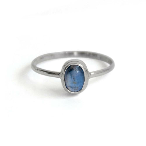 Kyanite Oval Cabochon Sterling Silver Bezel Ring - Dainty & Unique - Jewelry & Watches - Bijou Her - Size -  - 