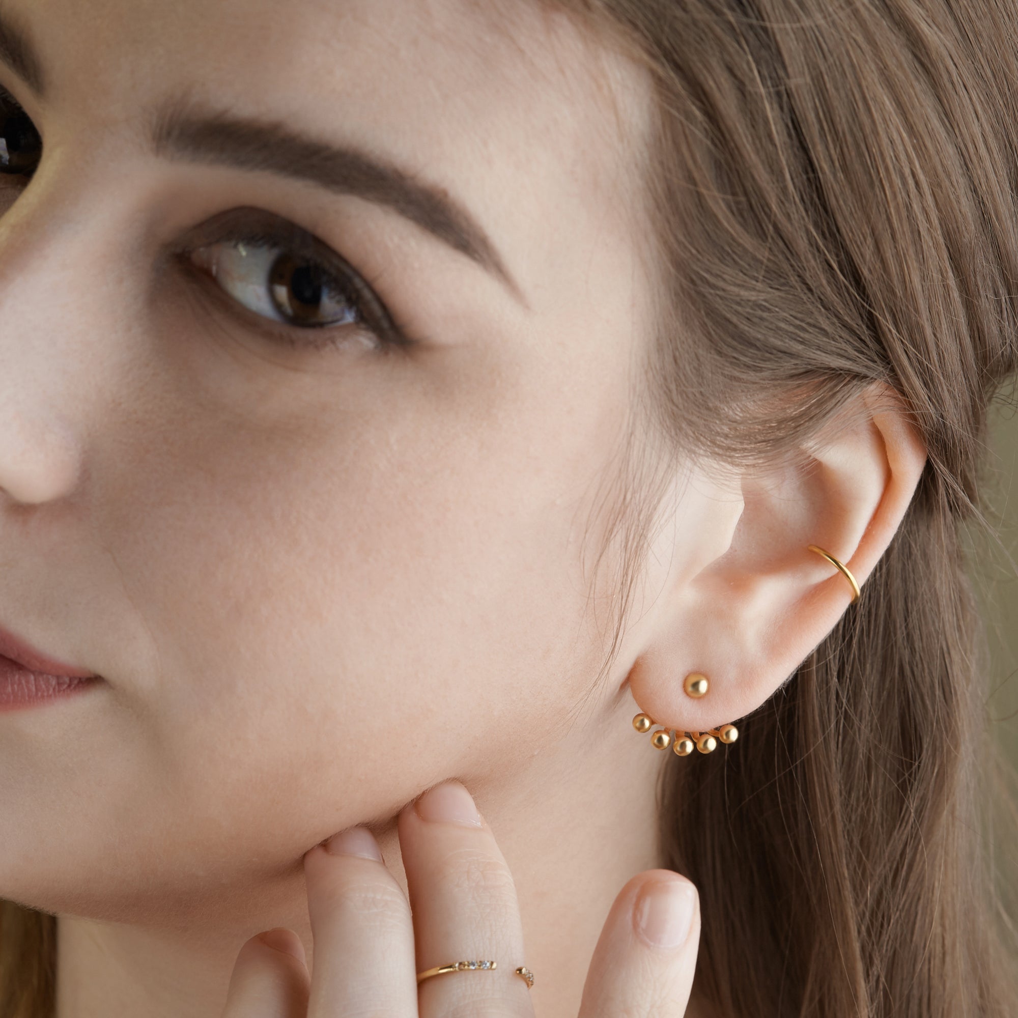 Minimal Ball-Shaped Ear Jacket Earring in Sterling Silver 
Small and dainty, perfect for everyday wear. Available in silver, gold, and rose gold. Safe for sensitive skin. - Earrings - Bijou Her -  -  - 
