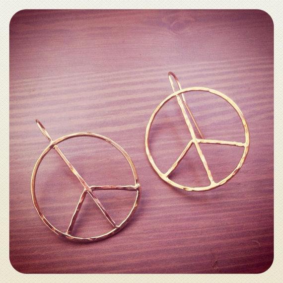 Rustic Peace Sign Hoop Earrings - Handmade Jewelry for Peaceful Moments - Jewelry & Watches - Bijou Her -  -  - 