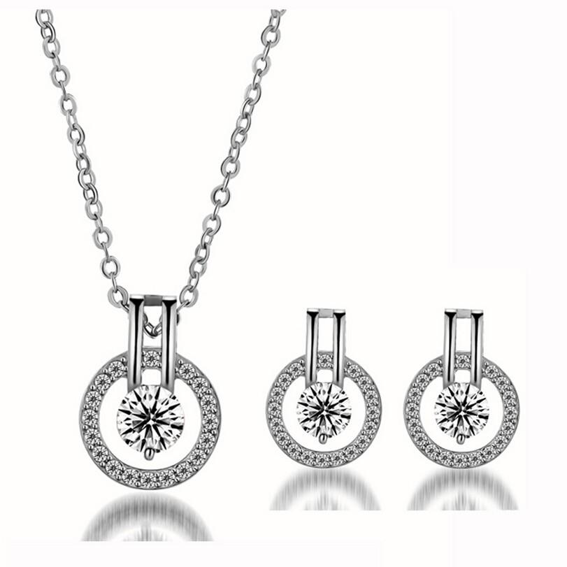 Silver Cubic Zirconia Necklace and Earring Set - Elegant Jewelry for Women - Jewelry & Watches - Bijou Her -  -  - 