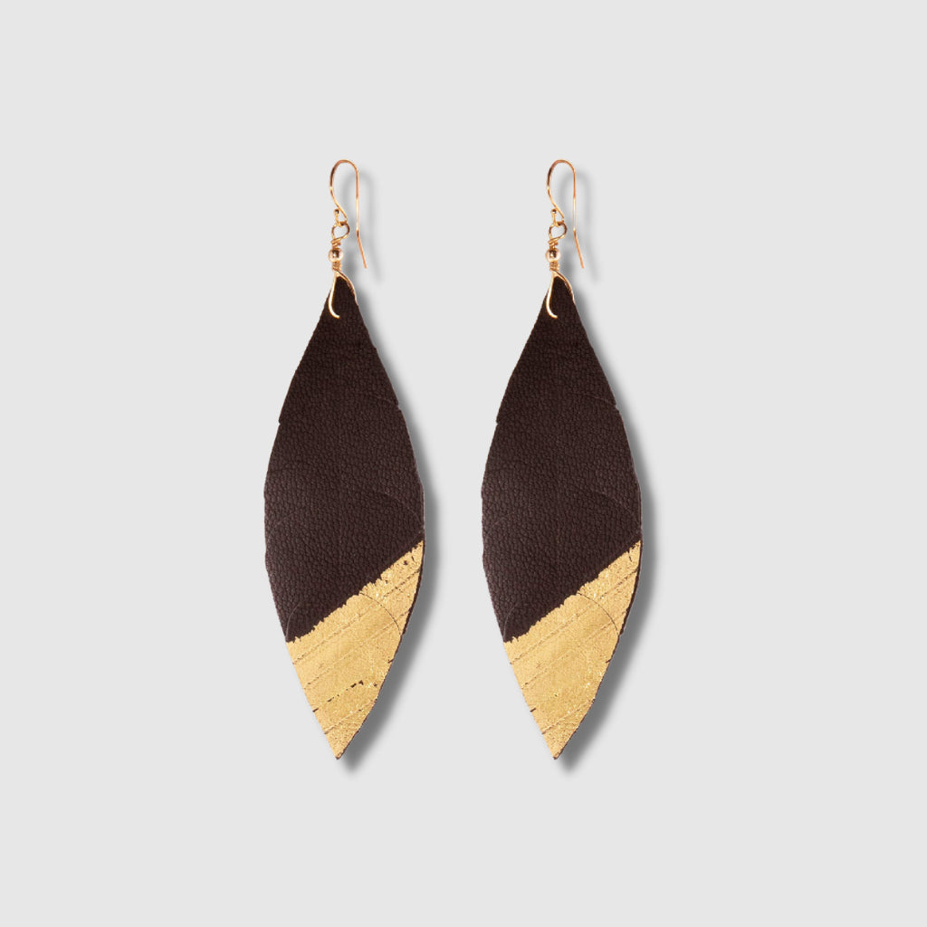 Handcrafted 14K Gold Leather Feather Earrings - Timeless and Lightweight - Earrings - Bijou Her -  -  - 
