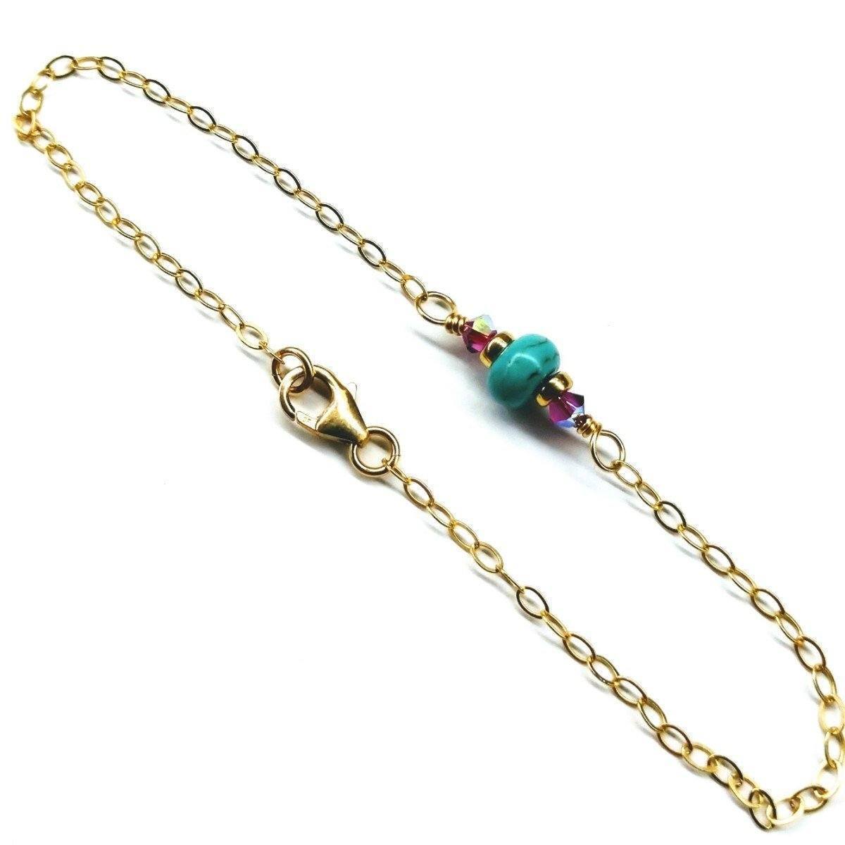 Handcrafted 14K Gold Filled Turquoise and Fuchsia Bracelet with Sparkly Chain - Sleek Design for All Occasions - Bracelets - Bijou Her -  -  - 