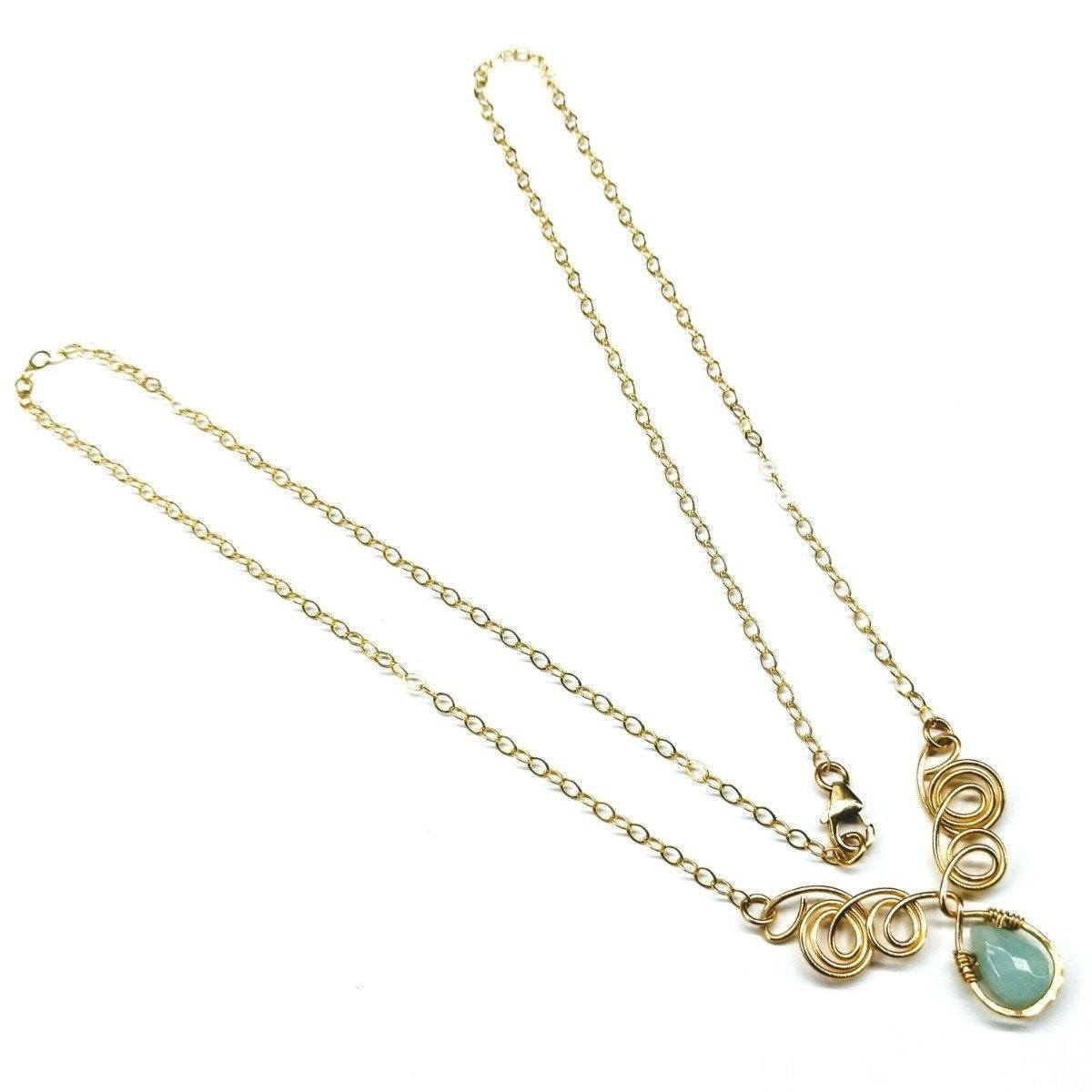 Handcrafted Gold-Filled Mint Gemstone Drop Necklace - Unique Wire Sculpted Design with Adjustable Length and Lobster Clasp - Necklaces - Bijou Her -  -  - 