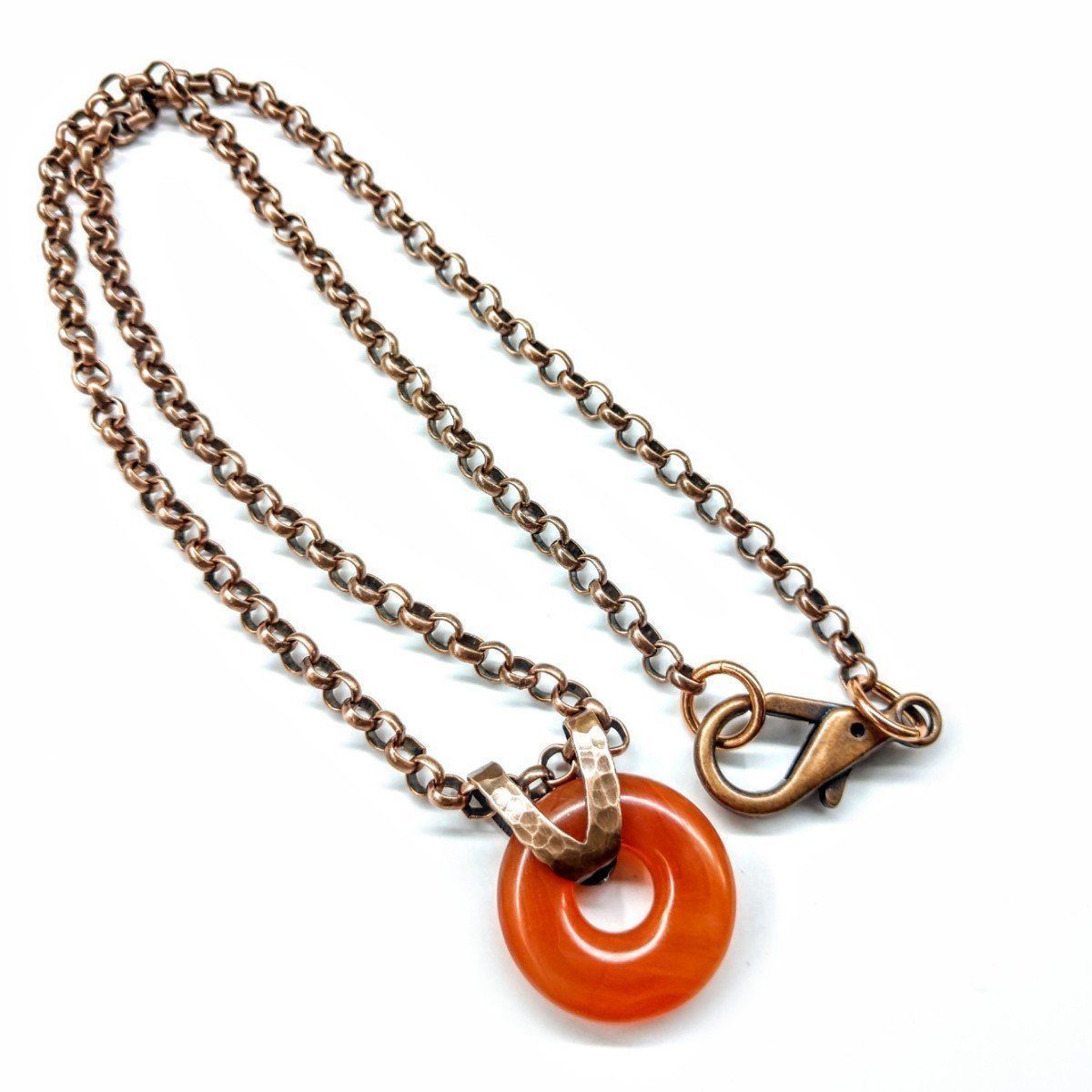 Rustic Copper Necklace with Carnelian Gemstone Donut - Handmade Men's Jewelry from Montana - Necklaces - Bijou Her -  -  - 