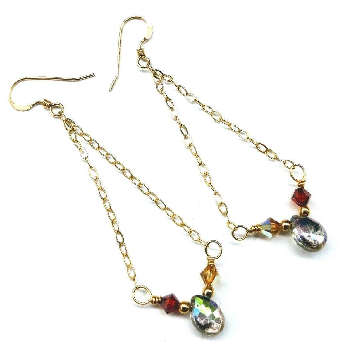 Mystic Rainbow Quartz Drop Earrings - Handmade Gold-Filled Jewelry - Earrings - Bijou Her -  -  - 