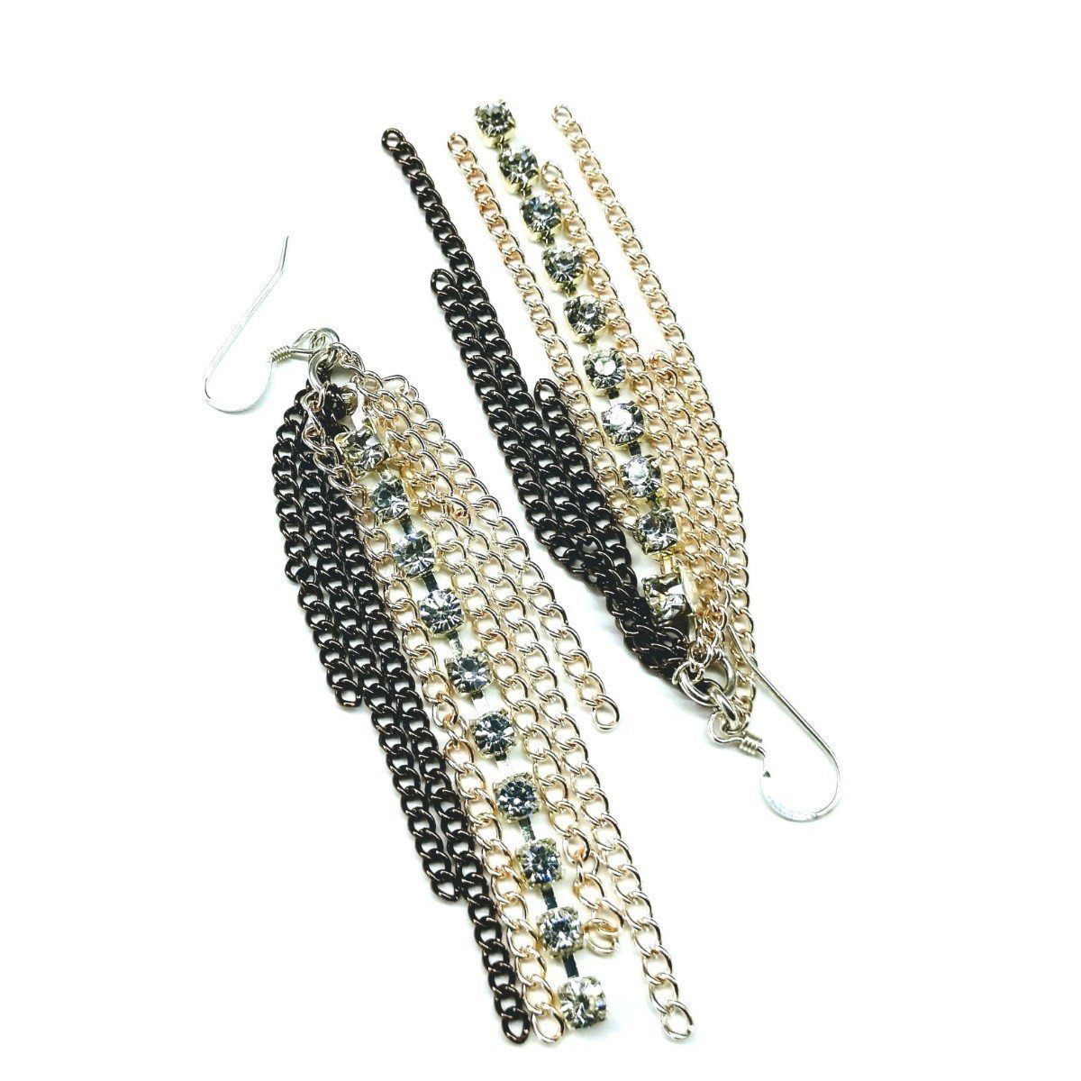 Sparkling Rhinestone Chain Fringe Earrings - Elegant Bridal Jewelry, 3.25" Long, Sterling Silver Ear Wires, Made in USA - Earrings - Bijou Her -  -  - 