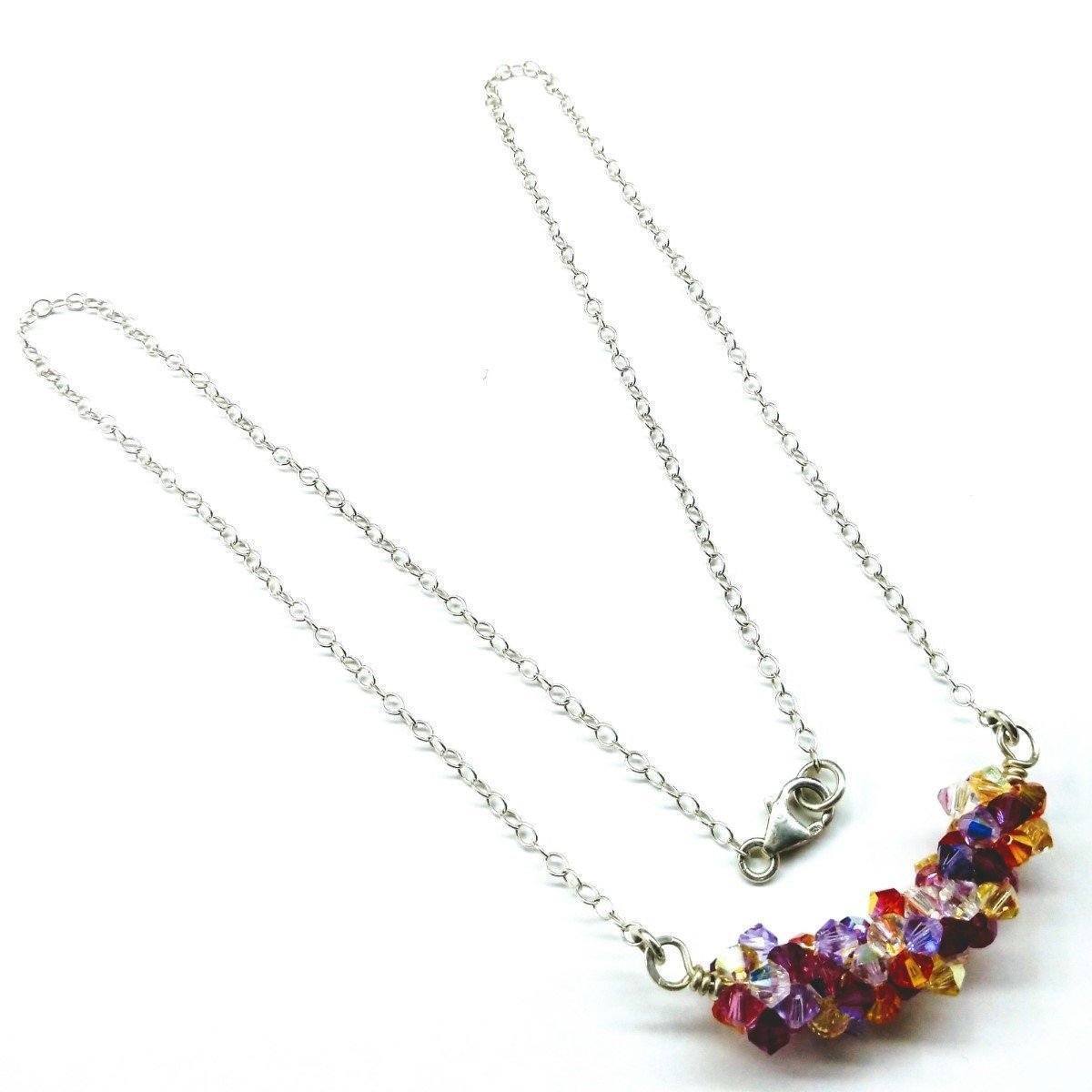 Handmade Silver Spring Blossom Crystal Necklace with Multi-Color Swarovski Crystals - Necklaces - Bijou Her -  -  - 