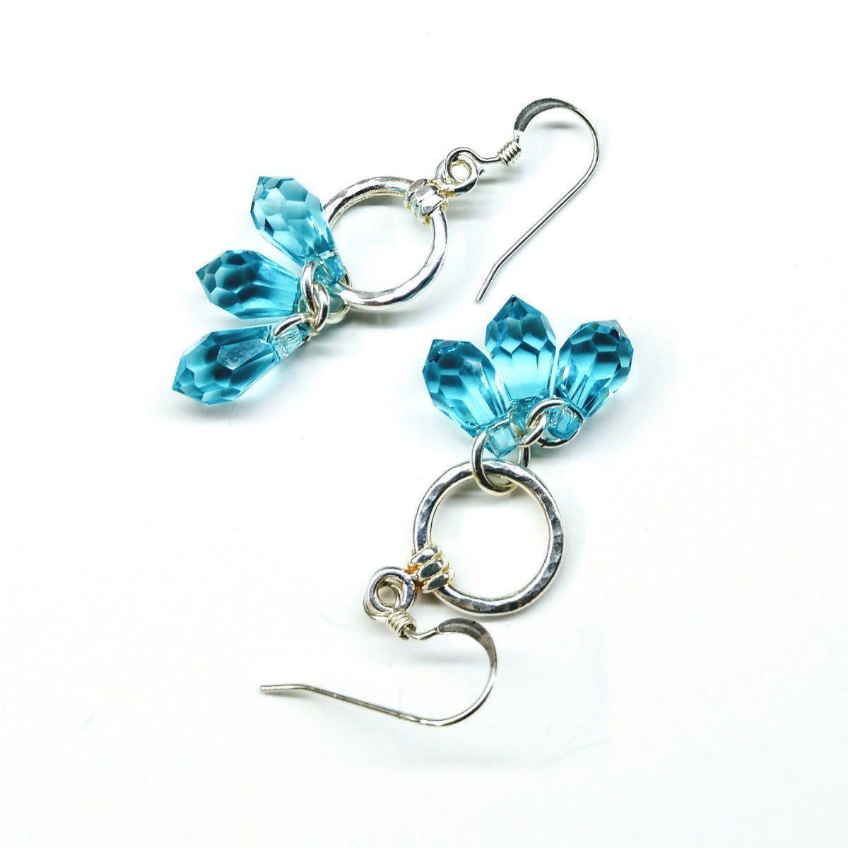 Handcrafted Sterling Silver Aqua Crystal Drop Earrings with Swarovski Crystals - Earrings - Bijou Her -  -  - 