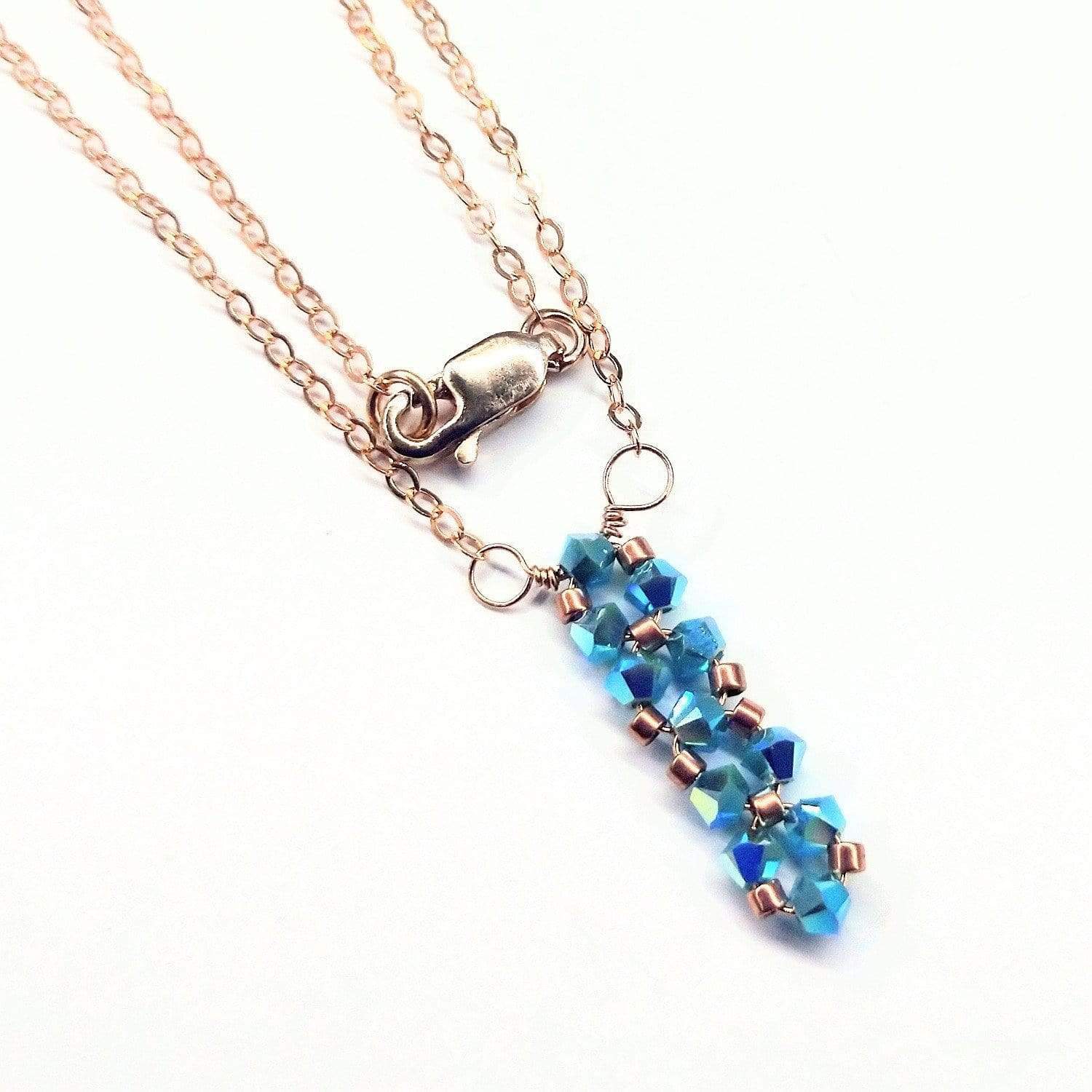 Sparkly Turquoise Crystal Bar Necklace - Handcrafted with 14kt Rose Gold-Filled Chain - Necklaces - Bijou Her -  -  - 