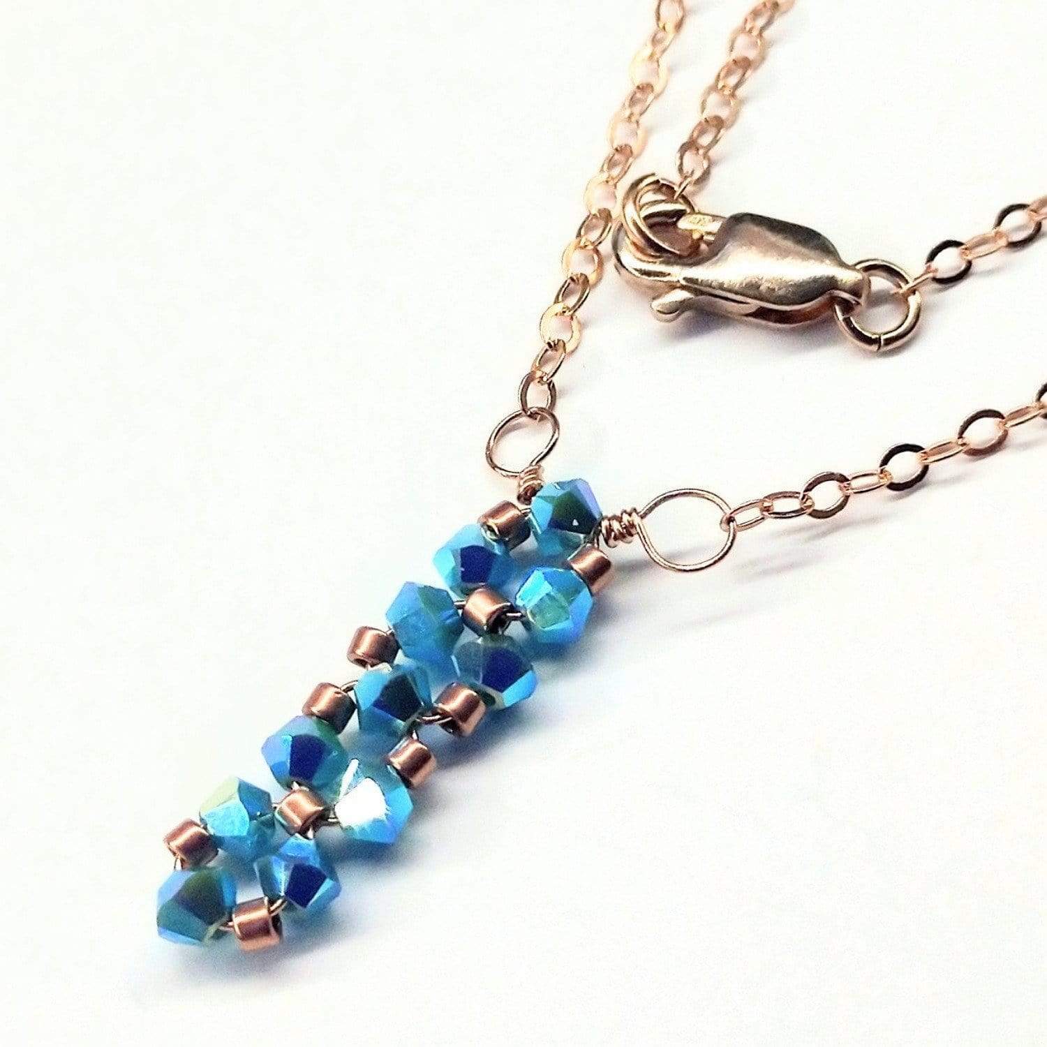 Sparkly Turquoise Crystal Bar Necklace - Handcrafted with 14kt Rose Gold-Filled Chain - Necklaces - Bijou Her -  -  - 