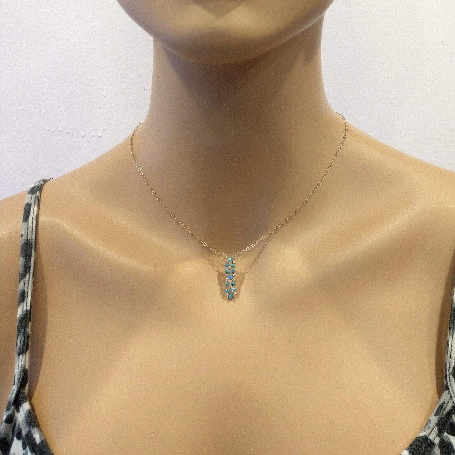 Sparkly Turquoise Crystal Bar Necklace - Handcrafted with 14kt Rose Gold-Filled Chain - Necklaces - Bijou Her -  -  - 