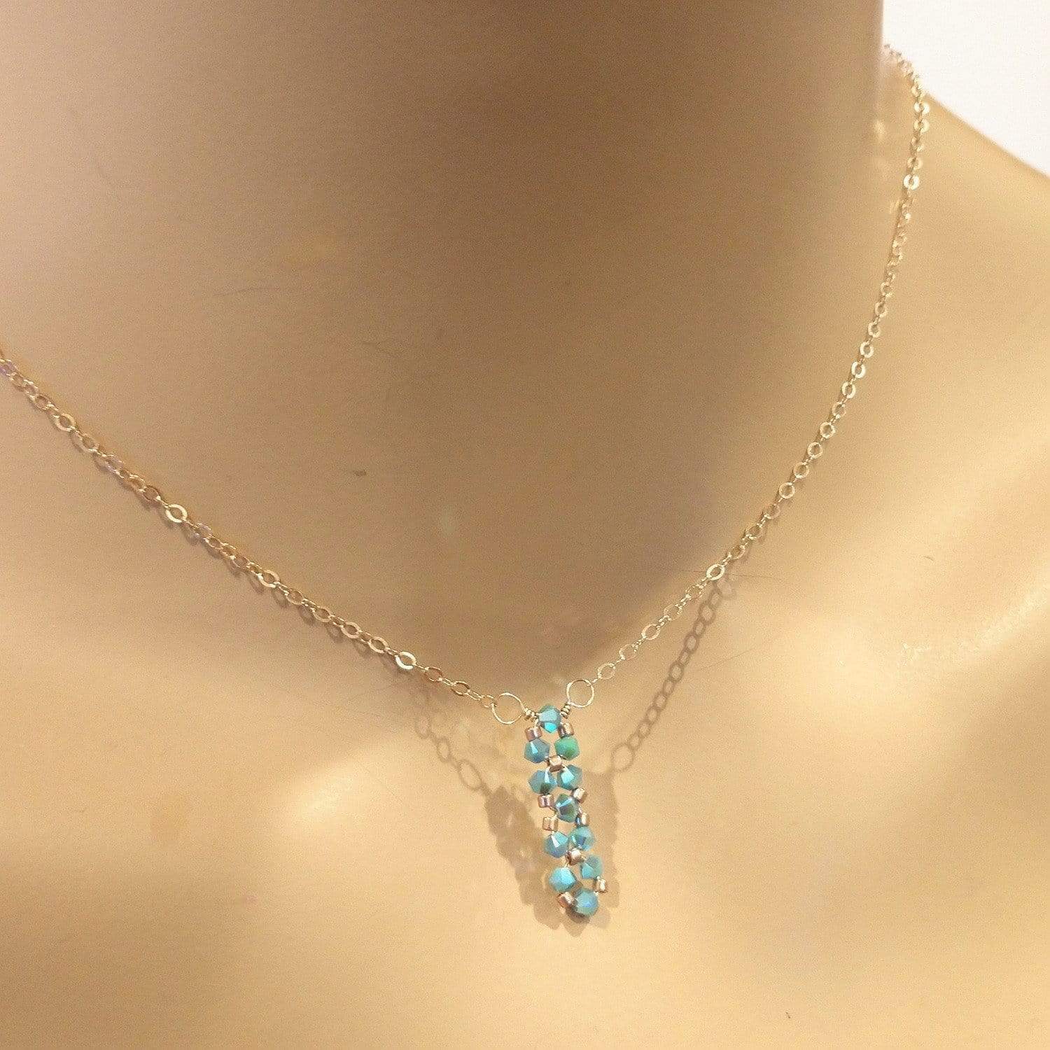 Sparkly Turquoise Crystal Bar Necklace - Handcrafted with 14kt Rose Gold-Filled Chain - Necklaces - Bijou Her -  -  - 