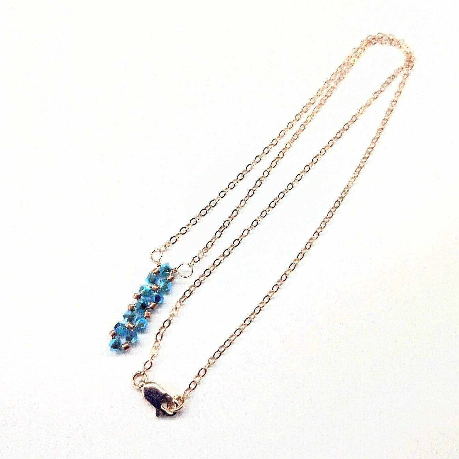 Sparkly Turquoise Crystal Bar Necklace - Handcrafted with 14kt Rose Gold-Filled Chain - Necklaces - Bijou Her -  -  - 