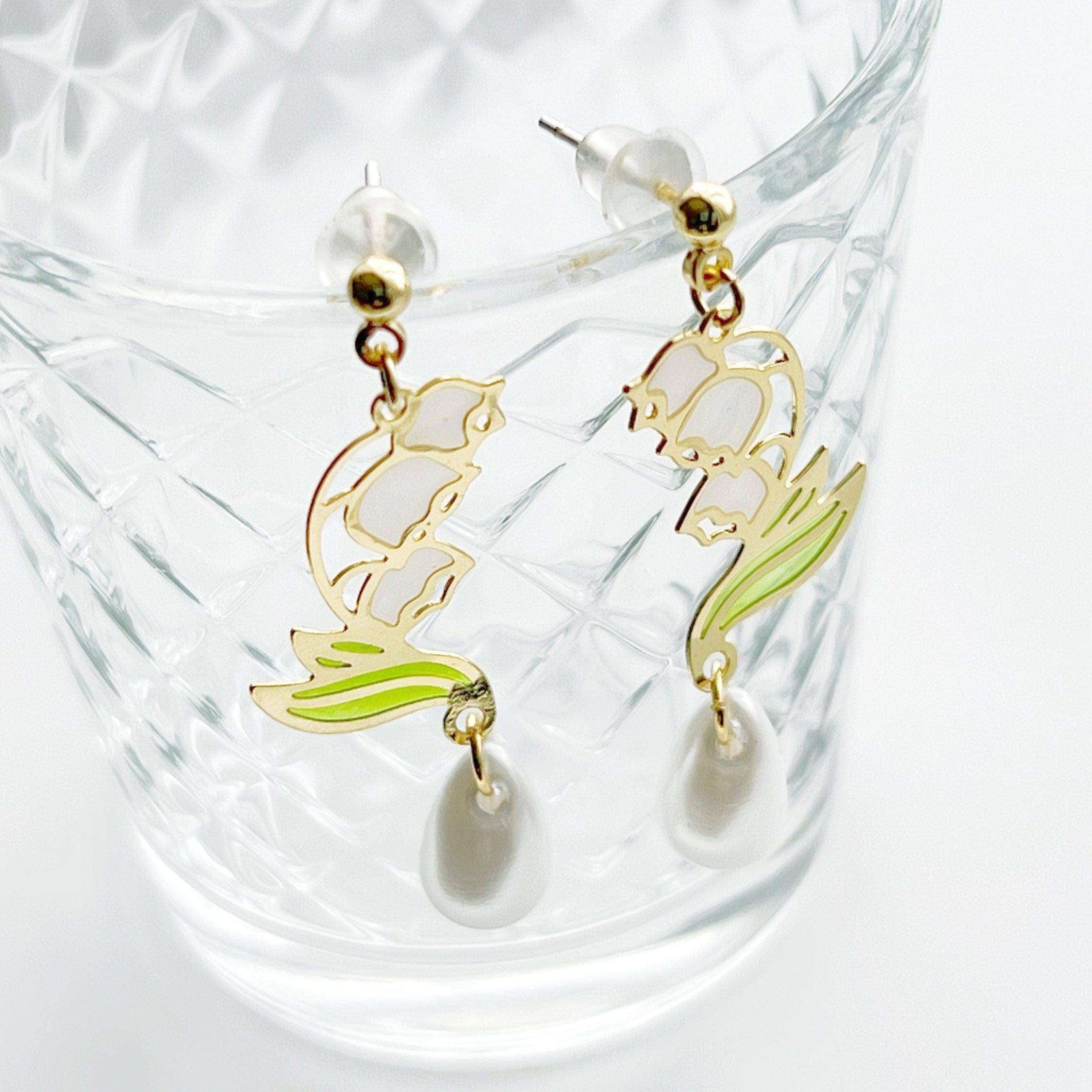 Lily of the Valley Earrings - White Bell Shape Flower Drop Earrings - Jewelry & Watches - Bijou Her -  -  - 