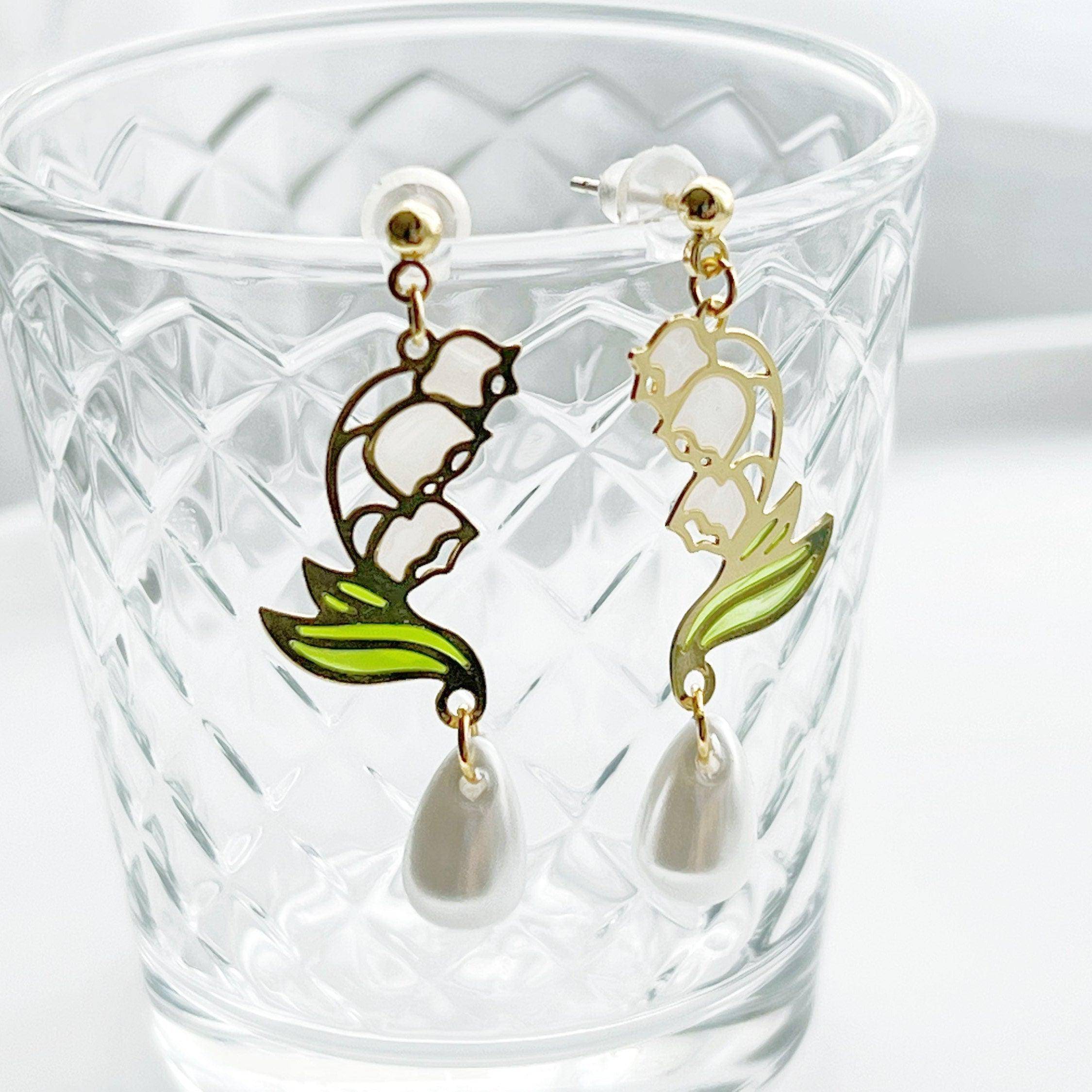 Lily of the Valley Earrings - White Bell Shape Flower Drop Earrings - Jewelry & Watches - Bijou Her -  -  - 