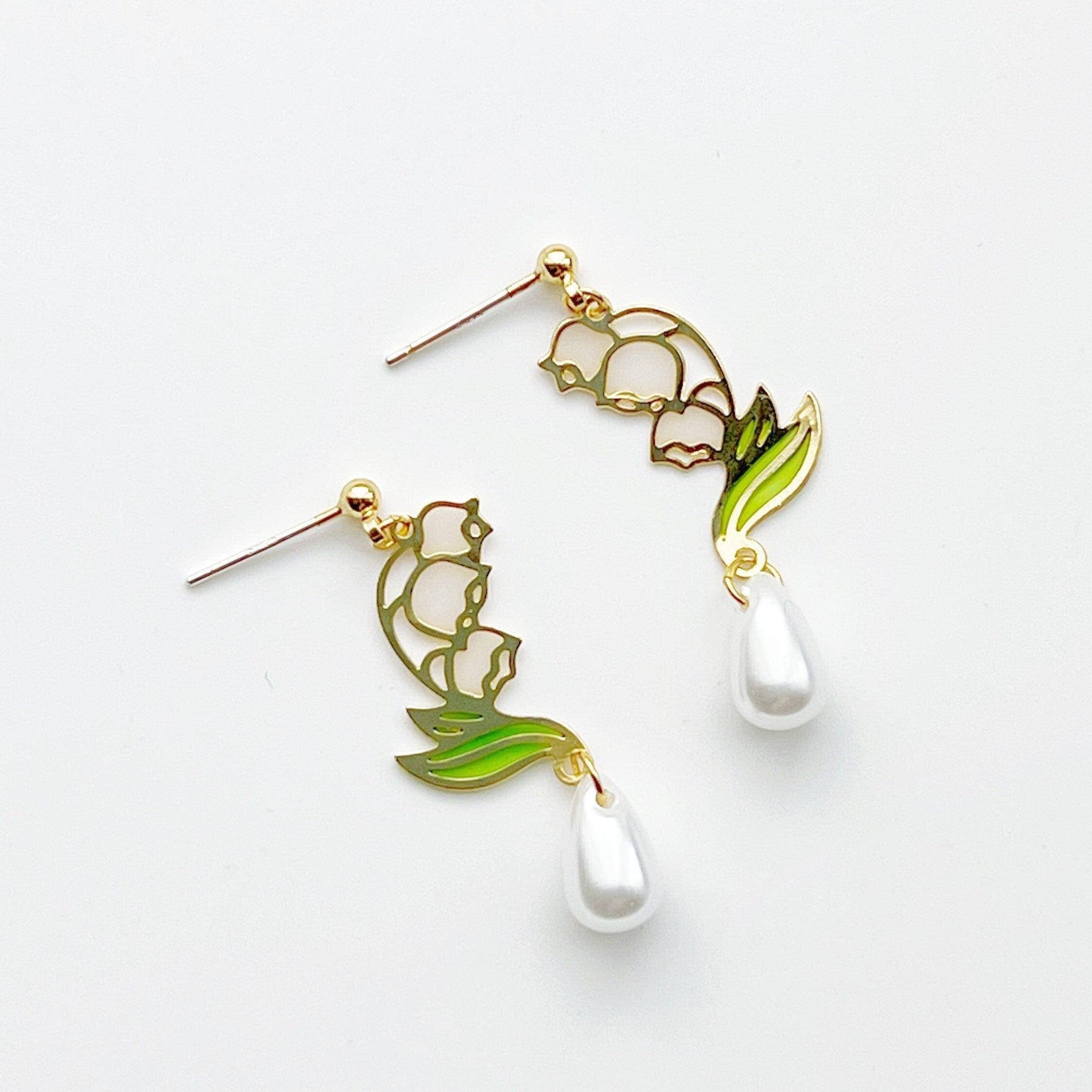 Lily of the Valley Earrings - White Bell Shape Flower Drop Earrings - Jewelry & Watches - Bijou Her -  -  - 