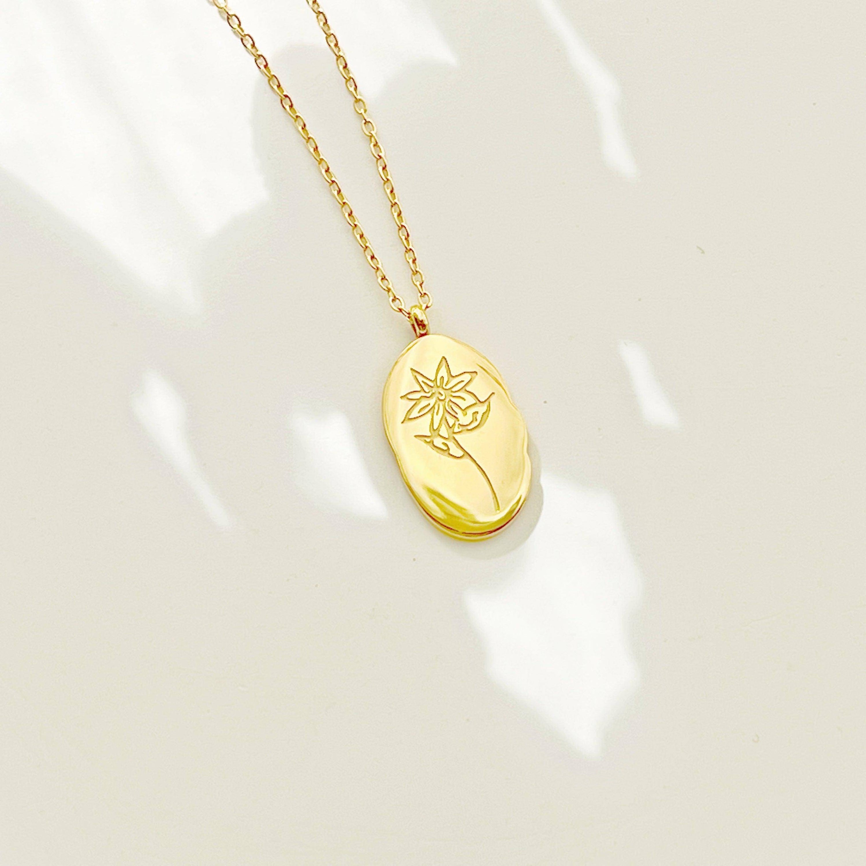 Lily Pendant Necklace - May Birth Flower Gold Plated Stainless Steel - Jewelry & Watches - Bijou Her -  -  - 