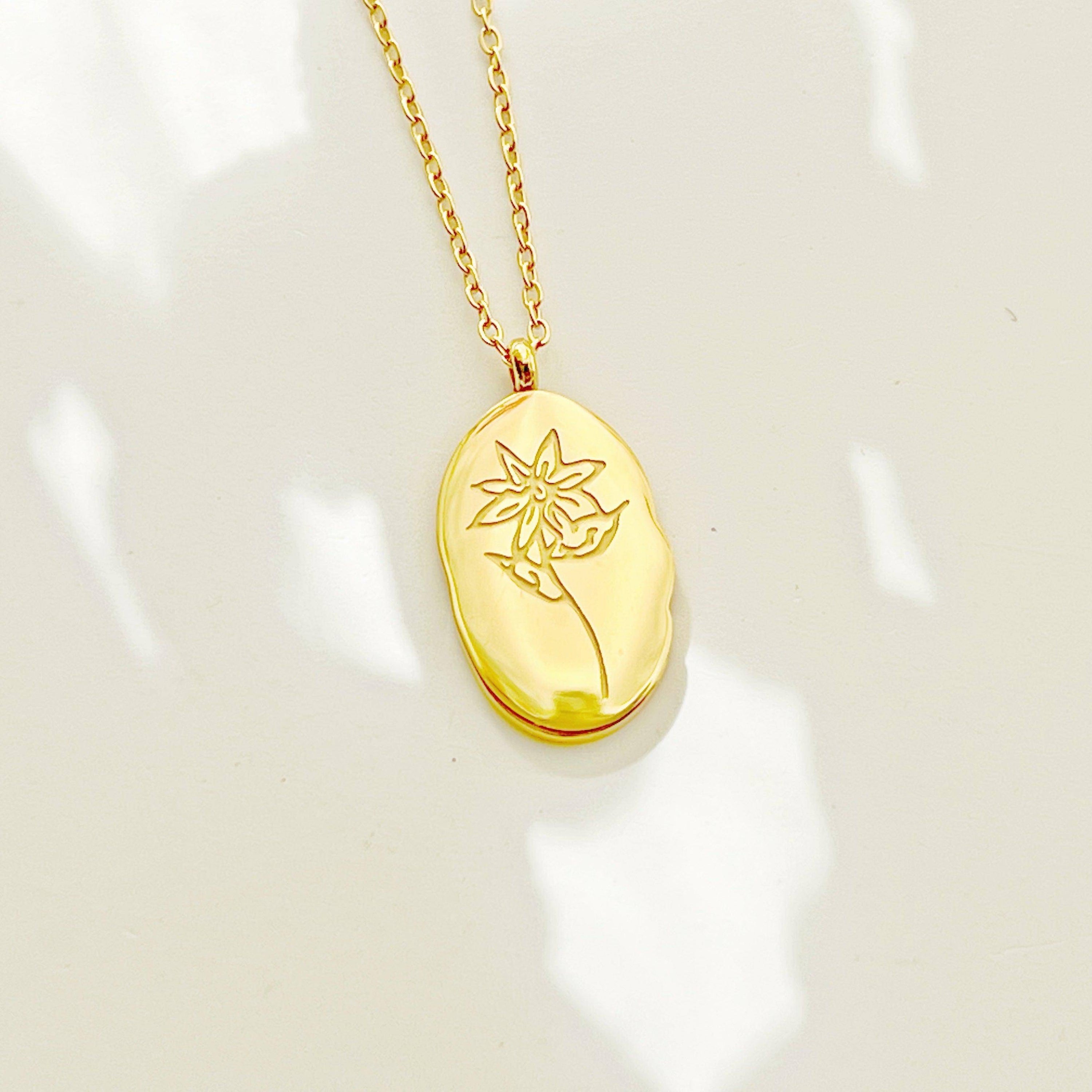 Lily Pendant Necklace - May Birth Flower Gold Plated Stainless Steel - Jewelry & Watches - Bijou Her -  -  - 