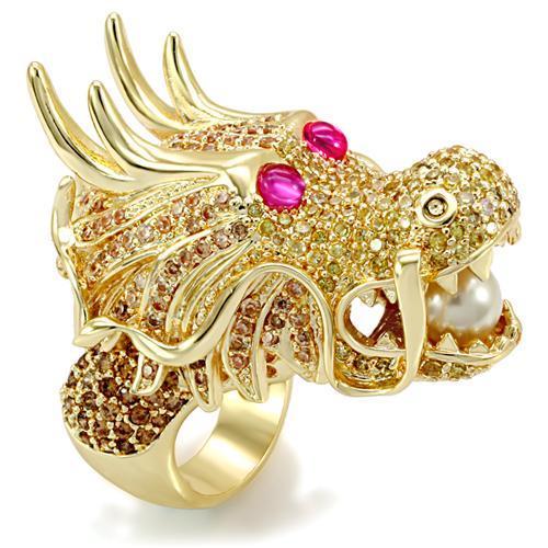 Imitation Gold Brass Ring with White Synthetic Glass Bead - 50% OFF - Jewelry & Watches - Bijou Her -  -  - 