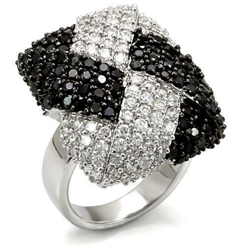 Rhodium and Ruthenium Brass Ring with Black AAA CZ - Limited Offer - Jewelry & Watches - Bijou Her - Size -  - 