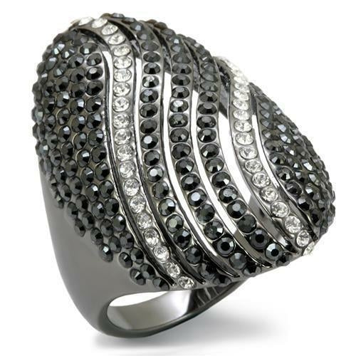 TIN Cobalt Black Brass Ring with Top Grade Crystal - Jet Color, Limited Offer - Jewelry & Watches - Bijou Her - Size -  - 