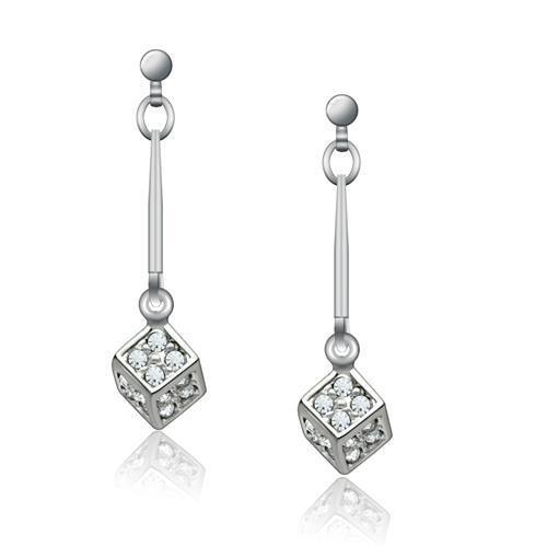 Rhodium White Metal Earrings with Top Grade Crystal - Clear, Dangle & Drop, Women, Under $5 - Jewelry & Watches - Bijou Her -  -  - 