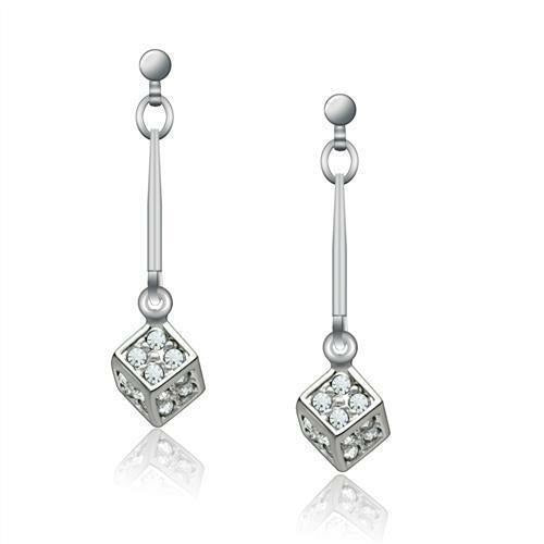 Rhodium White Metal Earrings with Top Grade Crystal - Clear, Dangle & Drop, Women, Under $5 - Jewelry & Watches - Bijou Her - Title -  - 