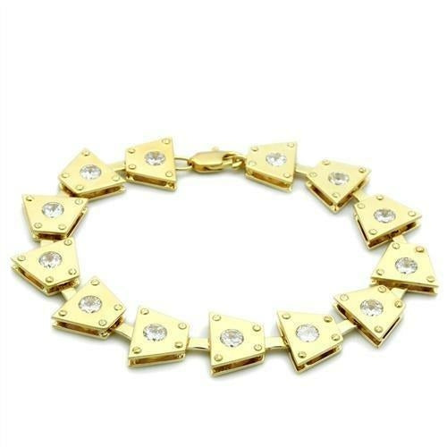 Matte Gold & Gold Brass Bracelet with AAA Grade CZ - Clear Stone, 20g, Women's Jewelry - Jewelry & Watches - Bijou Her - Size -  - 