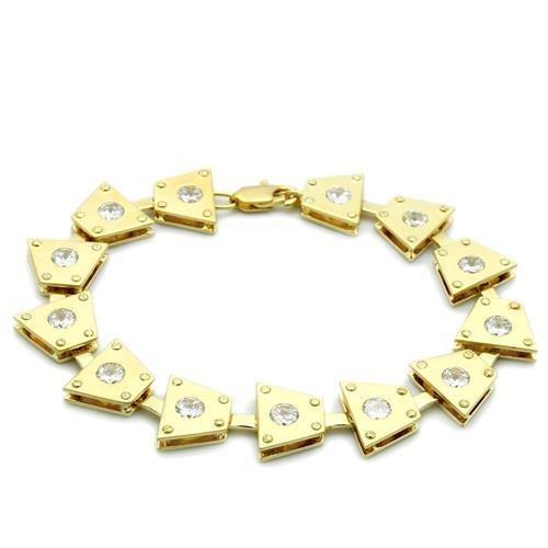 Matte Gold & Gold Brass Bracelet with AAA Grade CZ - Clear Stone, 20g, Women's Jewelry - Jewelry & Watches - Bijou Her -  -  - 