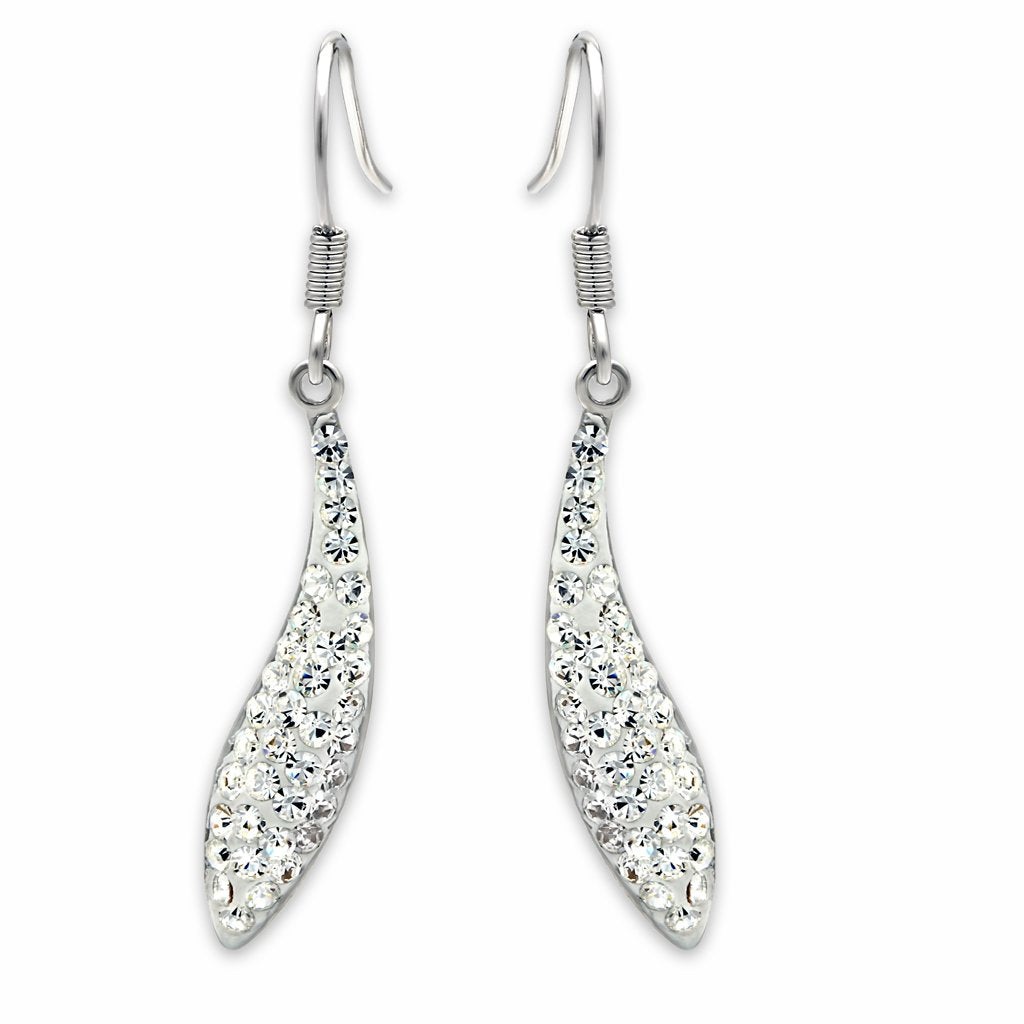 Rhodium Brass Earrings with Top Grade Crystal - Clear, Dangle & Drop, Women's Jewelry - Jewelry & Watches - Bijou Her -  -  - 