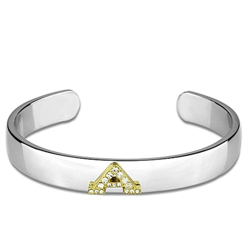 Reverse Two-Tone White Metal Bangle with Top Grade Crystal - Backordered, 21.10g - Jewelry & Watches - Bijou Her - Size -  - 