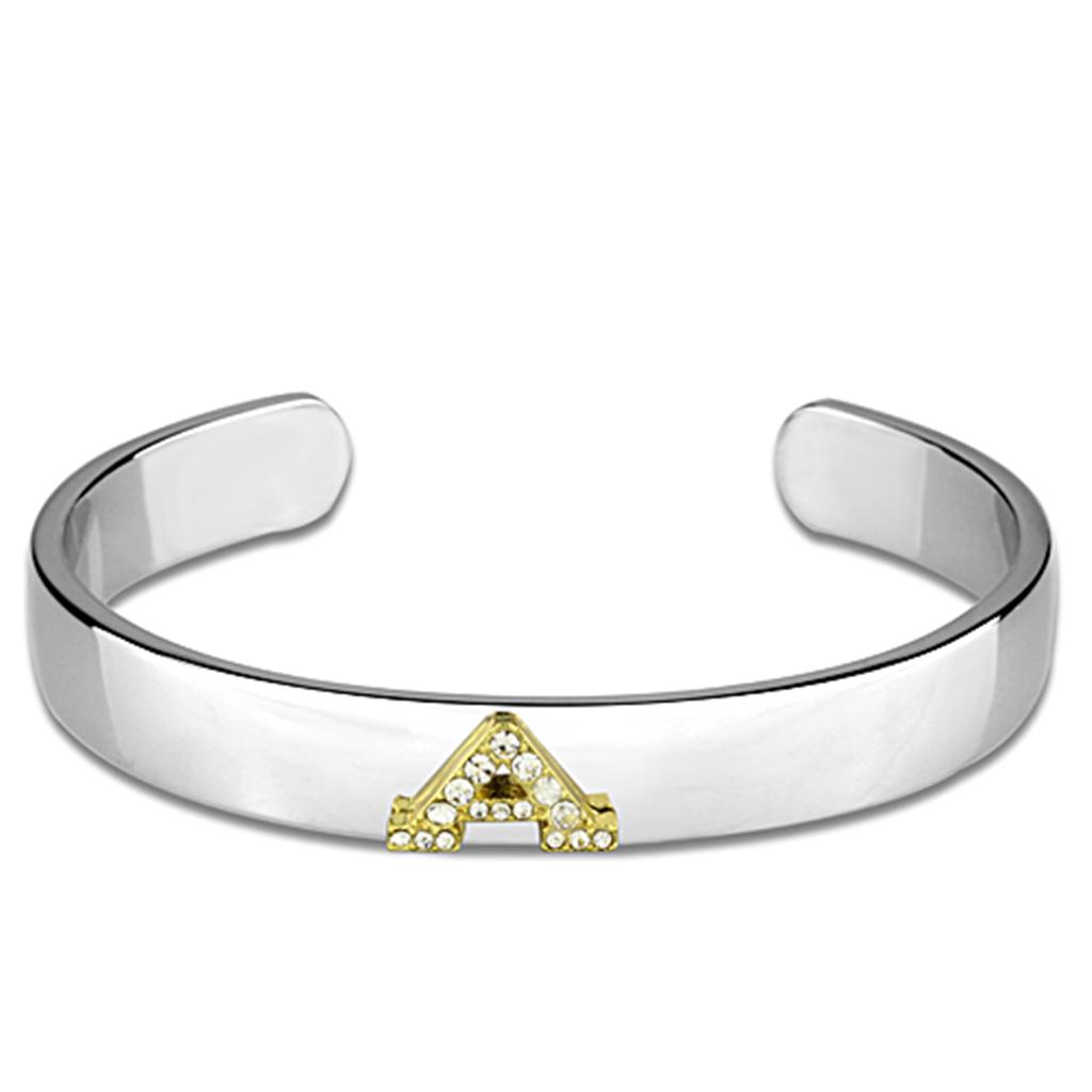 Reverse Two-Tone White Metal Bangle with Top Grade Crystal - Backordered, 21.10g - Jewelry & Watches - Bijou Her -  -  - 