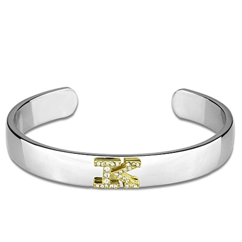 Reverse Two-Tone White Metal Bangle with Top Grade Crystal - Backordered, 21.50g - Jewelry & Watches - Bijou Her - Size -  - 