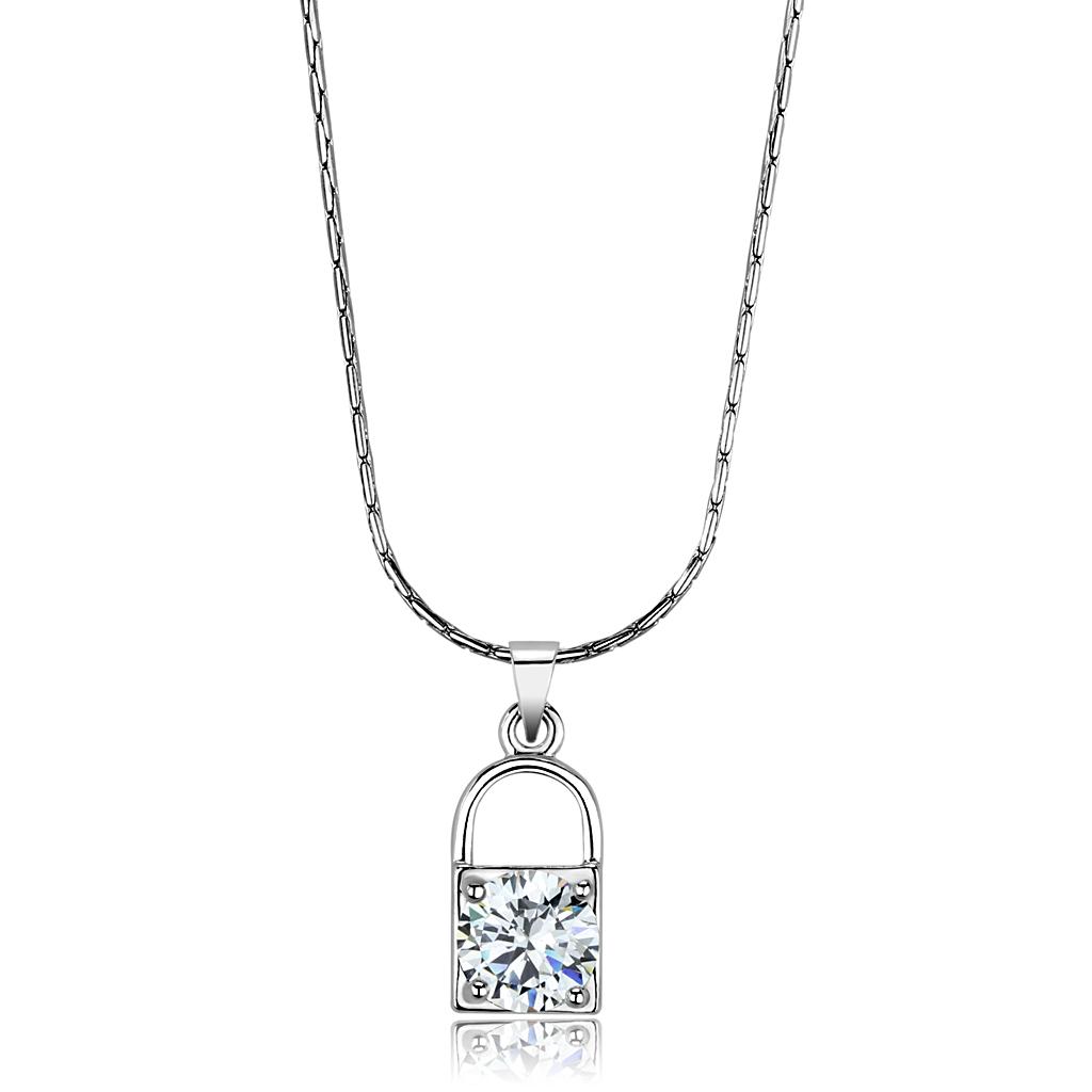 Rhodium Brass Chain Pendant with AAA Grade CZ in Clear - Backordered, 4-7 Day Shipping Lead Time - Jewelry & Watches - Bijou Her -  -  - 