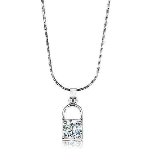 Rhodium Brass Chain Pendant with AAA Grade CZ in Clear - Backordered, 4-7 Day Shipping Lead Time - Jewelry & Watches - Bijou Her - Size -  - 