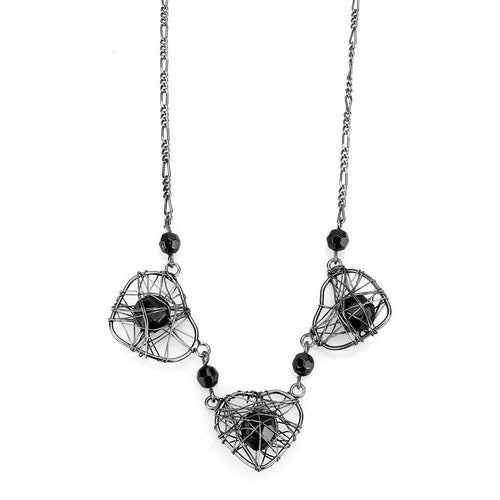 Ruthenium White Metal Necklace with Synthetic Glass Center Stone - Jet Color - Jewelry & Watches - Bijou Her - Size -  - 