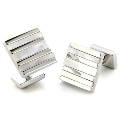 Rhodium Brass Cufflink with White Conch Stone - Backordered, 4-7 Day Shipping Lead Time - Jewelry & Watches - Bijou Her -  -  - 