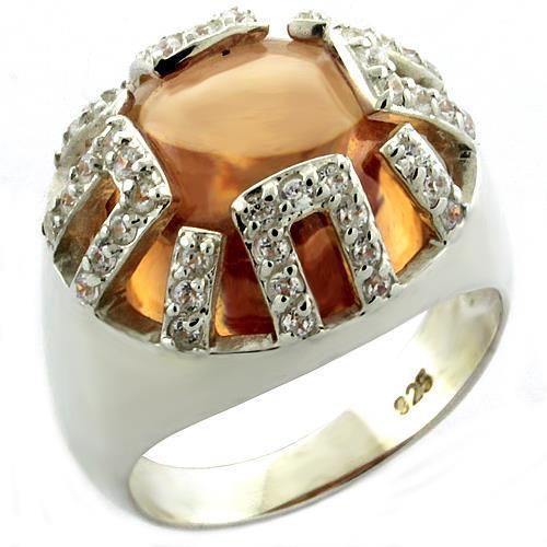 Rhodium Plated 925 Sterling Silver Ring with AAA CZ - Champagne Color - Rings - Bijou Her -  -  - 