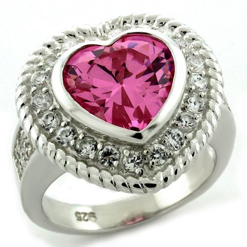 High-Polished Sterling Silver Ring with AAA CZ Stone - Rose Color - Jewelry & Watches - Bijou Her -  -  - 