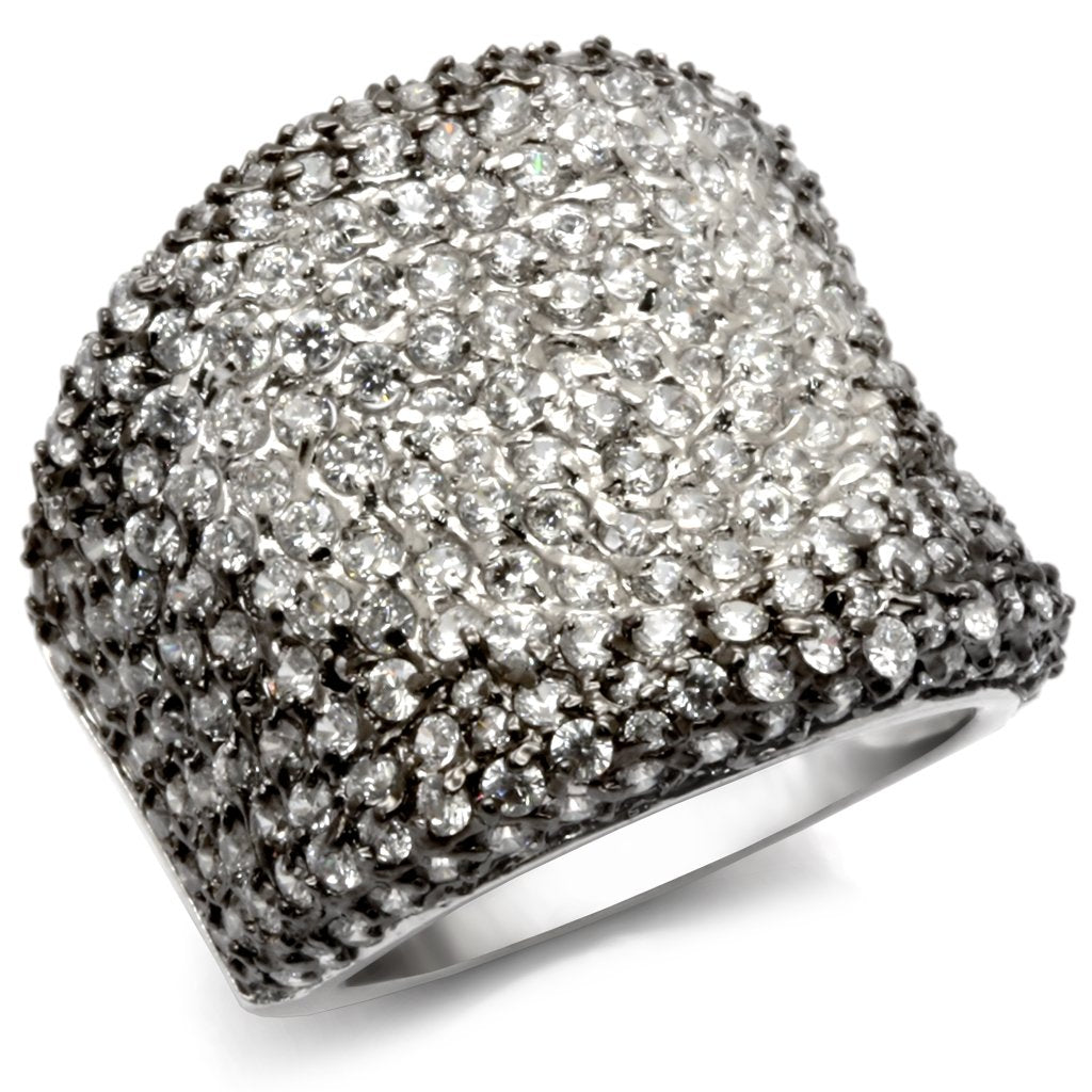 Limited Offer: Paloma Rhodium + Ruthenium Cocktail Ring with Jet AAA CZ Stones - Jewelry & Watches - Bijou Her -  -  - 