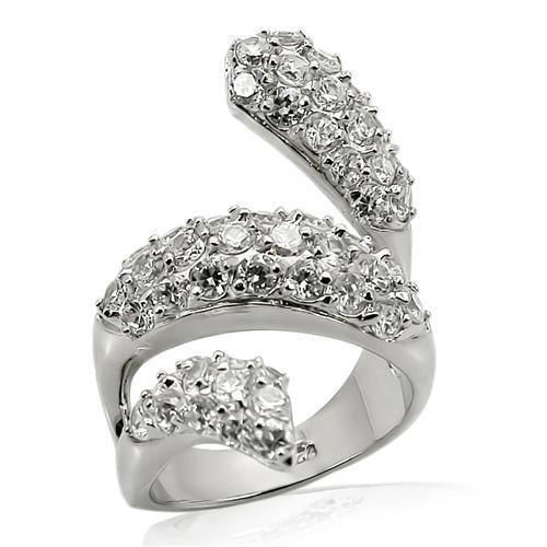 Rhodium Sterling Silver Ring with AAA CZ - Clear Center Stone, 925 Silver, Women's Ring - Jewelry & Watches - Bijou Her -  -  - 