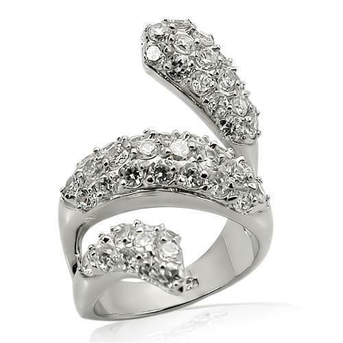 Rhodium Sterling Silver Ring with AAA CZ - Clear Center Stone, 925 Silver, Women's Ring - Jewelry & Watches - Bijou Her - Size -  - 