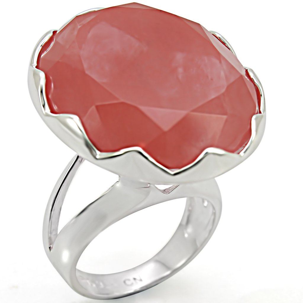 Sterling Silver Ring with Synthetic Glass Stone - Light Peach Color - Jewelry & Watches - Bijou Her -  -  - 