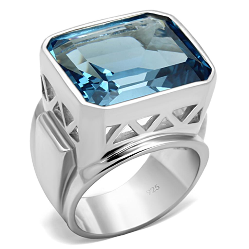 Sea Blue Synthetic Spinel Sterling Silver Ring - 925 Silver, March Birthstone, Women's Jewelry - Jewelry & Watches - Bijou Her -  -  - 