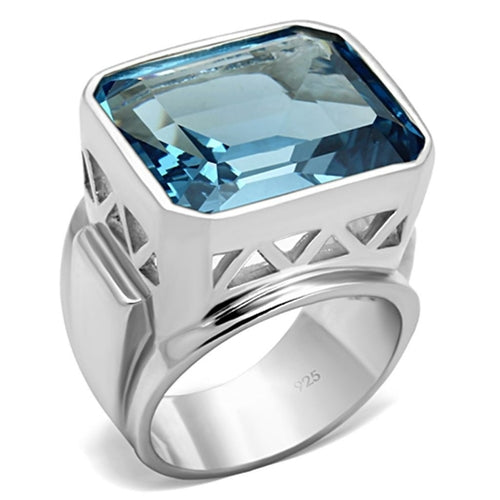 Sea Blue Synthetic Spinel Sterling Silver Ring - 925 Silver, March Birthstone, Women's Jewelry - Jewelry & Watches - Bijou Her - Size -  - 