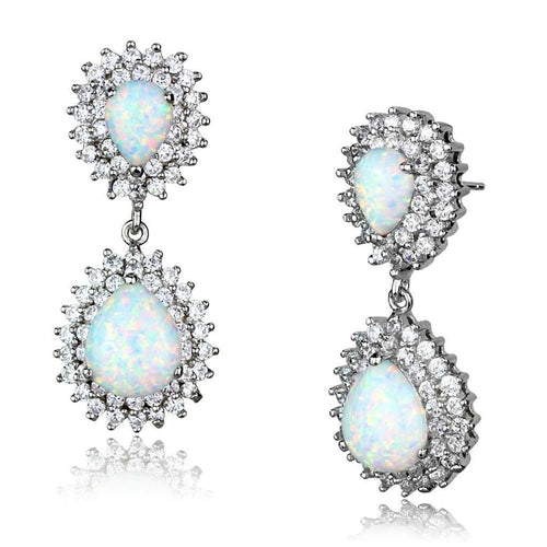 Rhodium Sterling Silver Opal Earrings - Semi-Precious Stones, Aurora Borealis Color, 15.56g, Ships in 4-7 Days - Jewelry & Watches - Bijou Her - Title -  - 