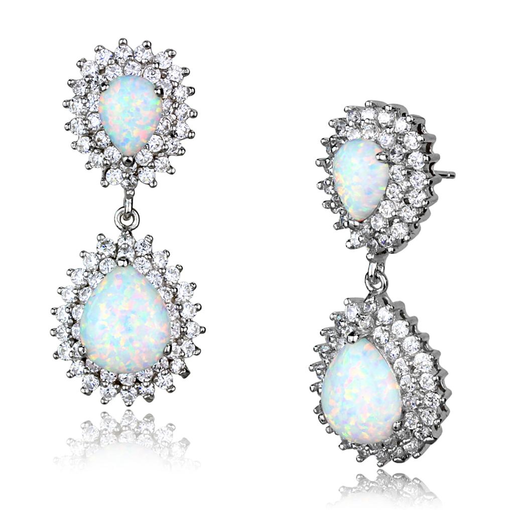 Rhodium Sterling Silver Opal Earrings - Semi-Precious Stones, Aurora Borealis Color, 15.56g, Ships in 4-7 Days - Jewelry & Watches - Bijou Her -  -  - 