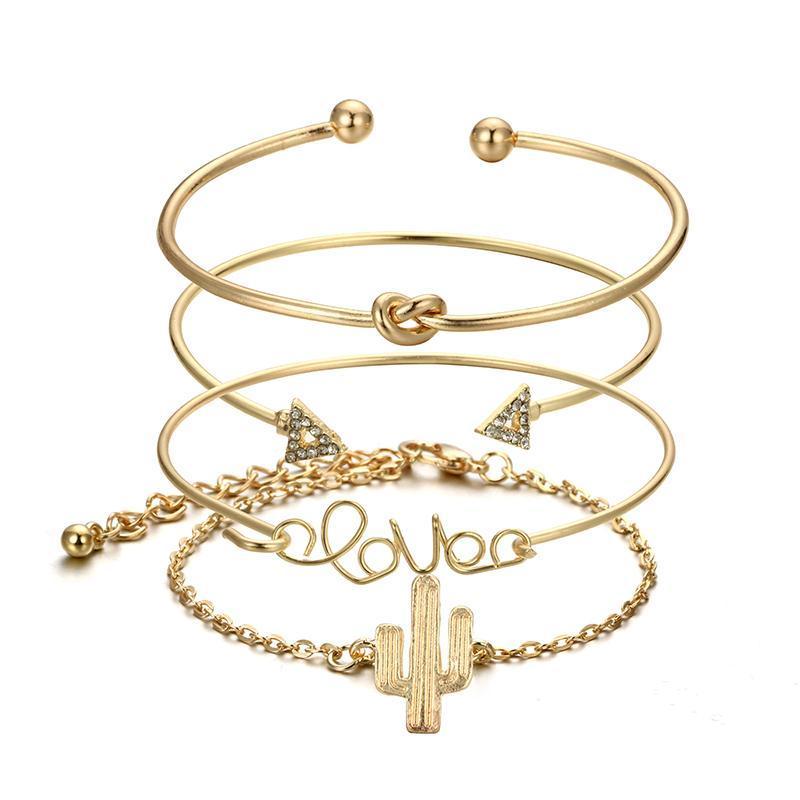 Love, Knot, Cactus, and Arrows Bracelet Set - Crystal and Zinc Alloy, One Size Fits All - Bracelets - Bijou Her -  -  - 